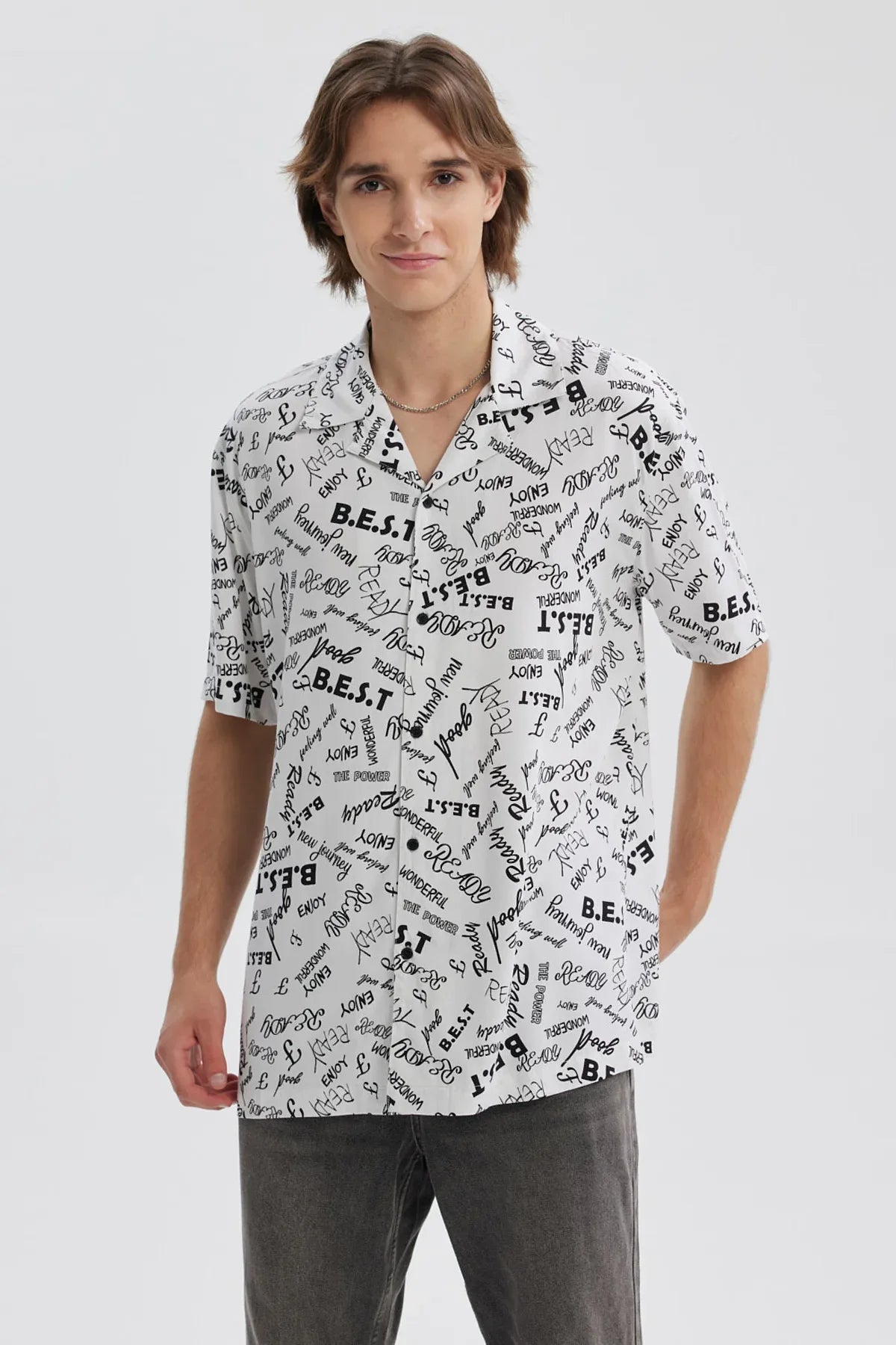 Camisa Hombre Full Print Blanco