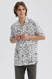 Camisa Hombre Full Print Blanco