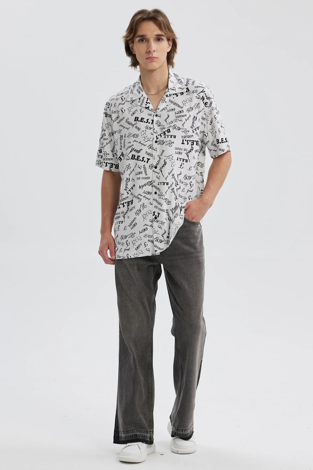 Camisa Hombre Full Print Blanco