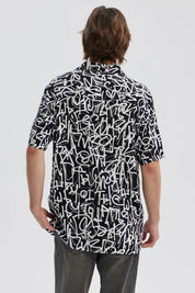 Camisa Hombre Full Print Negro