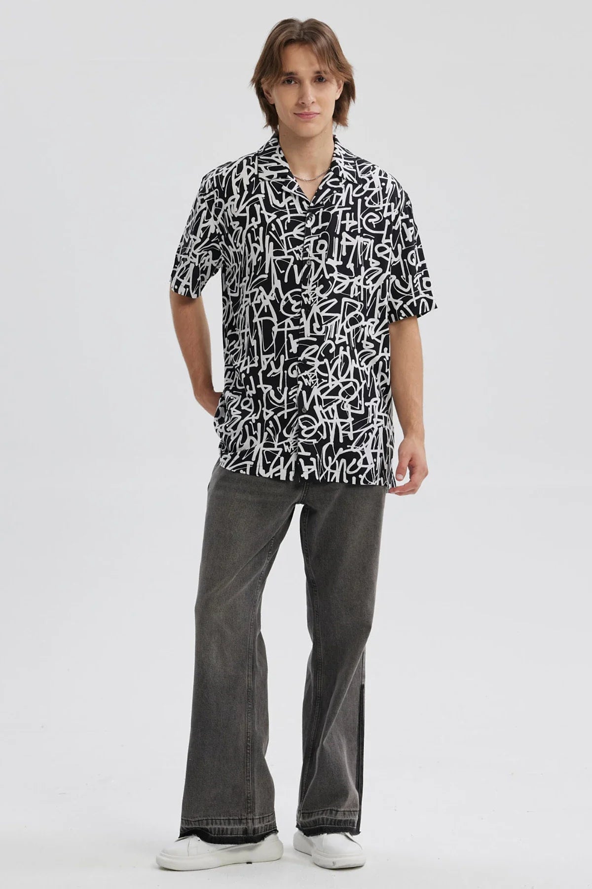 Camisa Hombre Full Print Negro