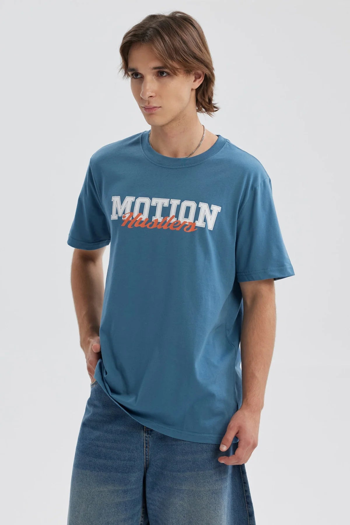 Polera Hombre Print Posicional Azul Piedra