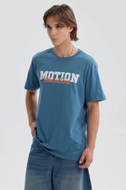 Polera Hombre Print Posicional Azul Piedra