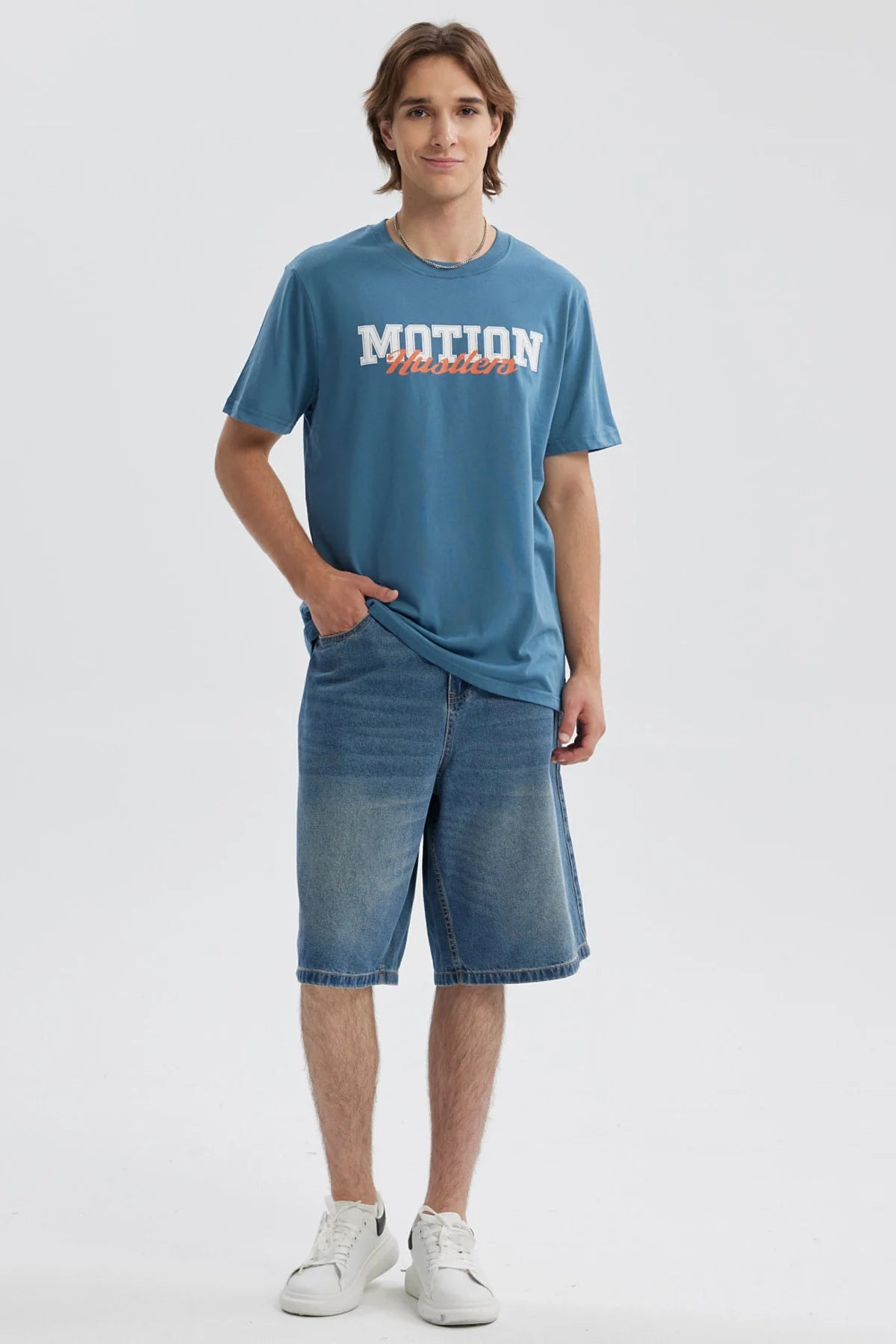 Polera Hombre Print Posicional Azul Piedra