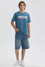 Polera Hombre Print Posicional Azul Piedra