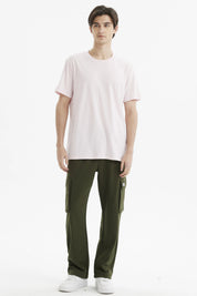 Polera hombre long fit rosado claro lisa de manga corta sin estampa estilo básico casual