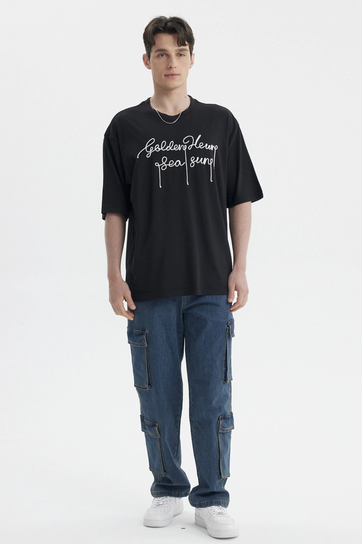 Polera Hombre Estampado Negro / Blanco