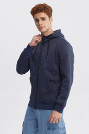 Hoodie de polar azul para hombre con cierre frontal completo y bolsillo en el pecho prenda lisa sin estampa