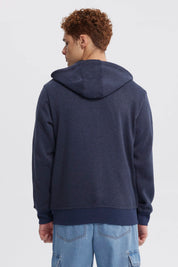 Hoodie de polar azul para hombre con cierre frontal completo y bolsillo en el pecho prenda lisa sin estampa