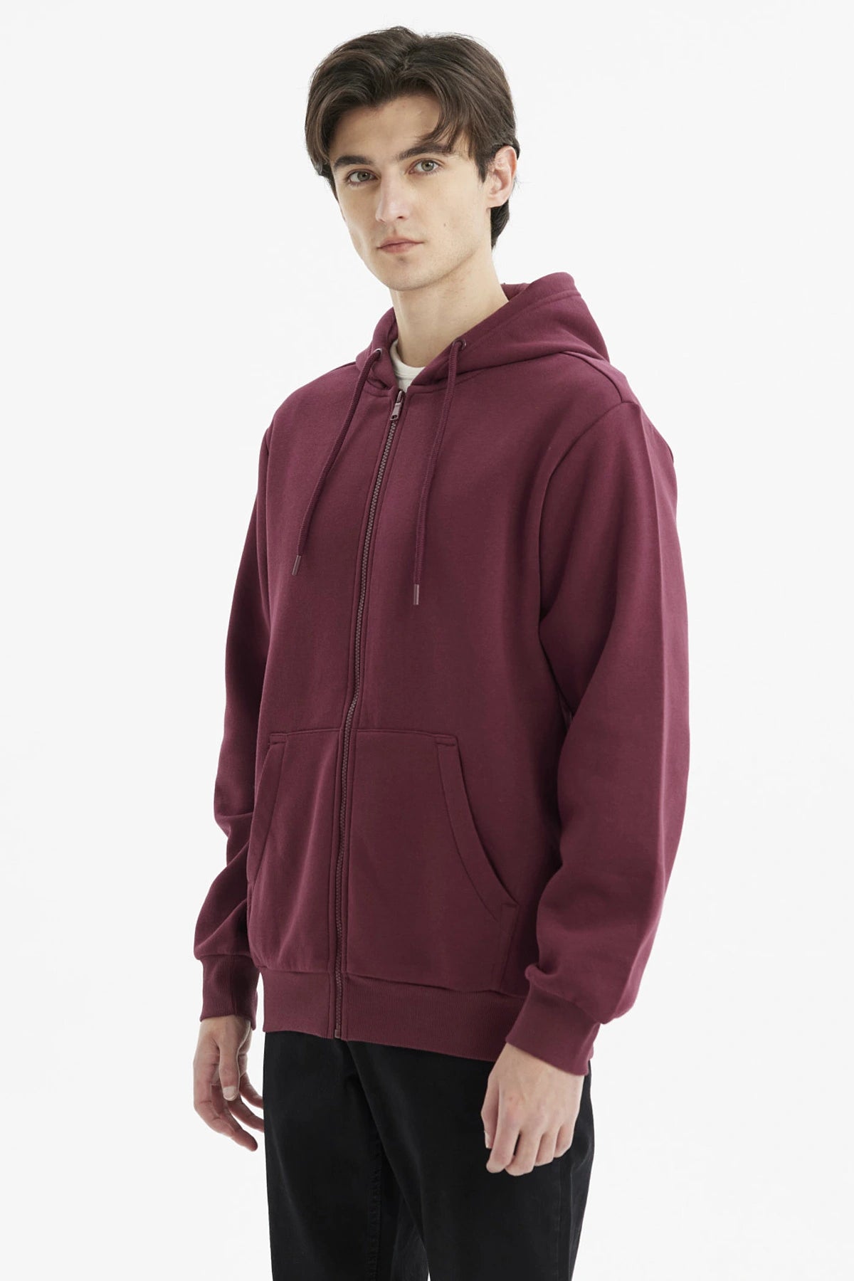 Polerón Hombre Full Zipper Basico Burdeo