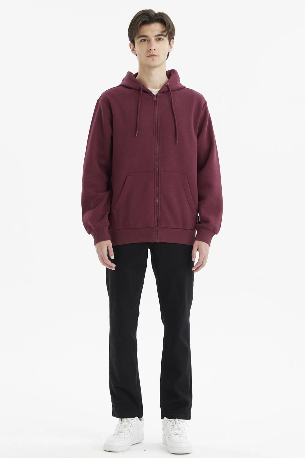 Polerón Hombre Full Zipper Basico Burdeo