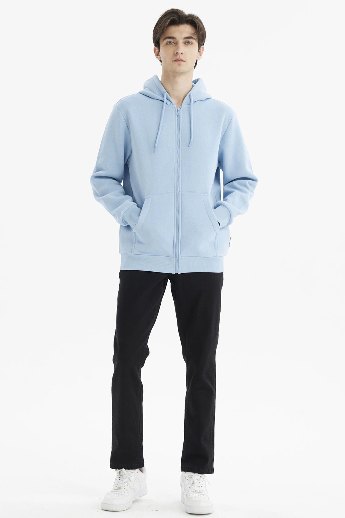 Polerón Hombre Full Zipper Basico Celeste Oscuro