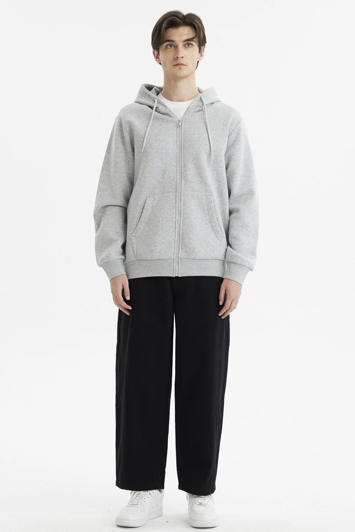 Polerón Hombre Full Zipper Basico Gris Melange