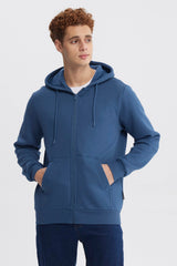 Polerón Hombre Full Zipper Basico Azul Piedra