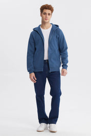 Polerón Hombre Full Zipper Basico Azul Piedra