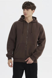 Polerón Hombre Full Zipper Basico Café