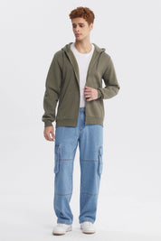 Polerón Hombre Full Zipper Basico Verde Militar