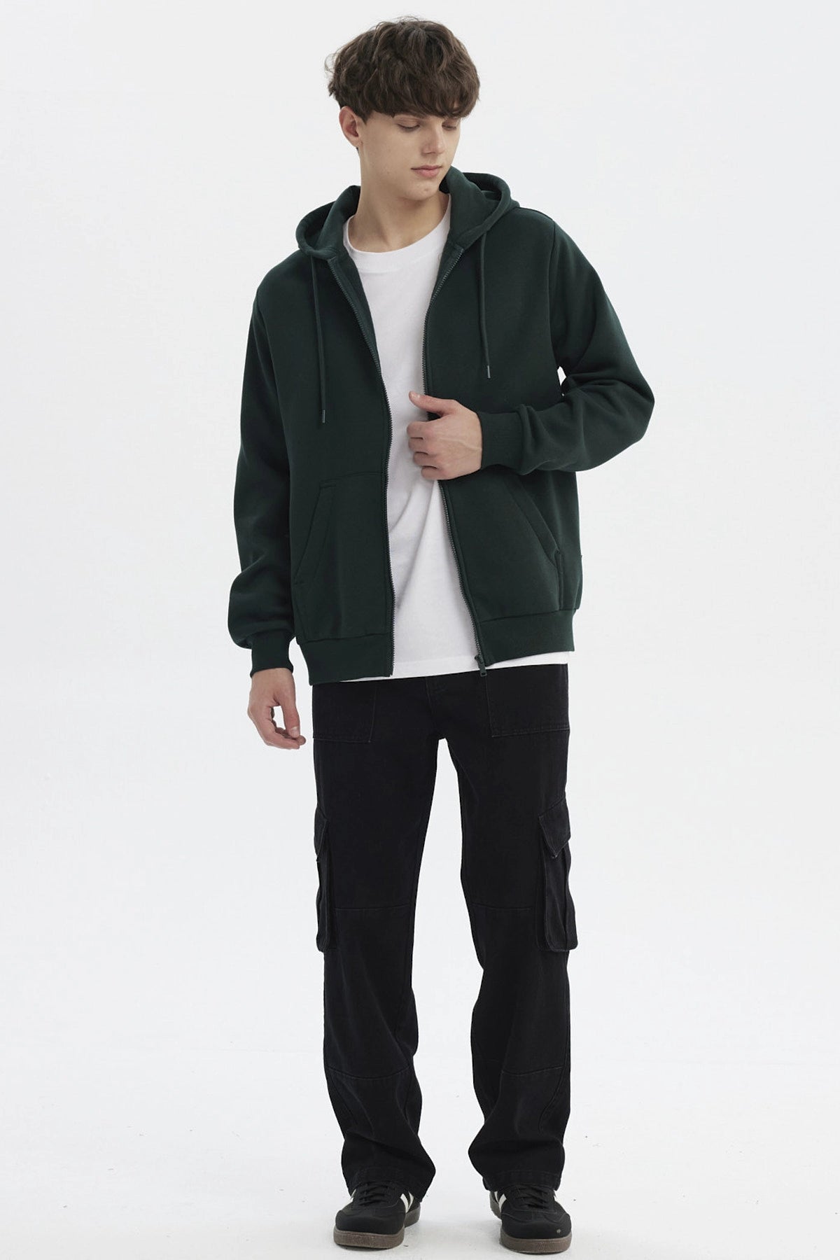 Polerón Hombre Full Zipper Basico Verde Oscuro