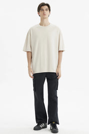 Polera oversize beige para hombre de algodón lisa sin estampado