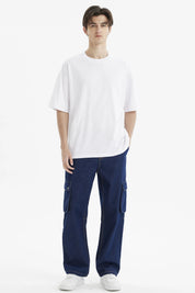 Polera oversize blanca de hombre lisa 100% algodón con mangas cortas y corte relajado