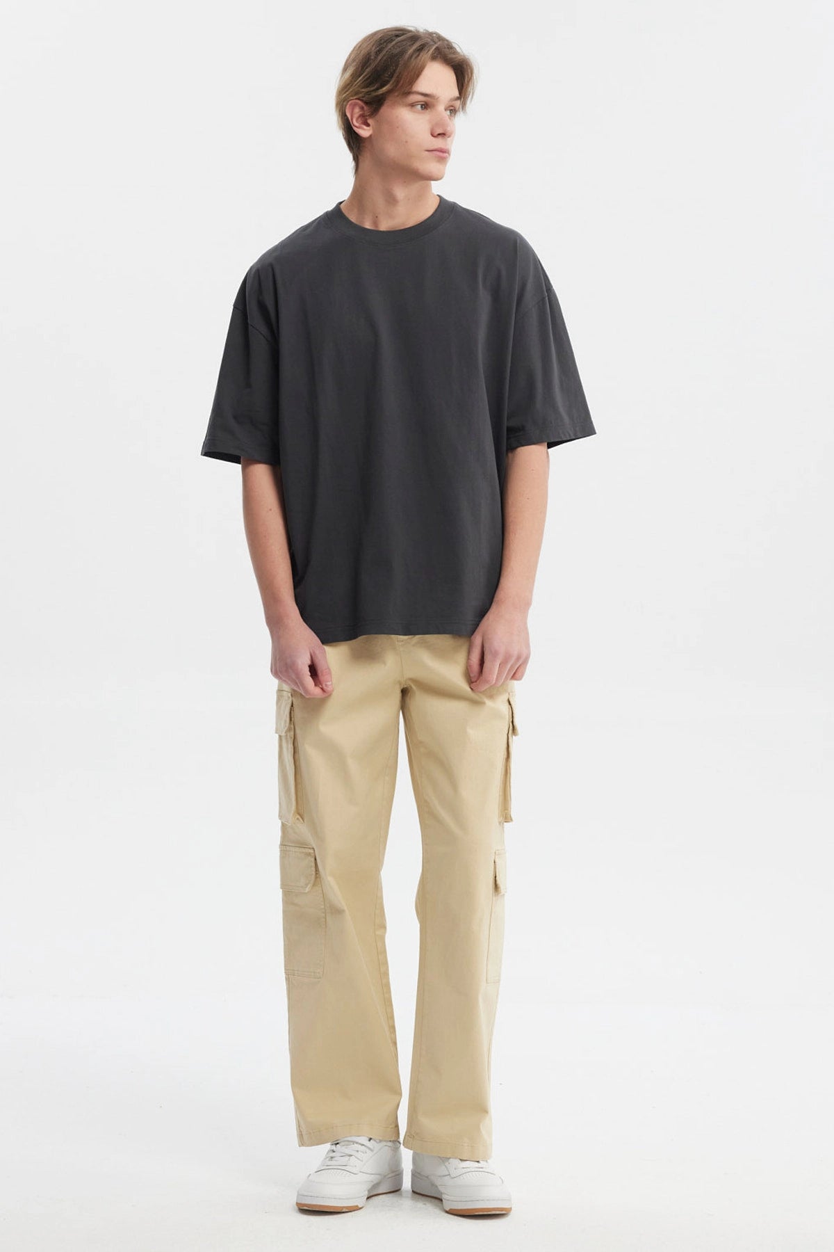 Polera oversize marengo para hombre de algodón lisa sin estampas