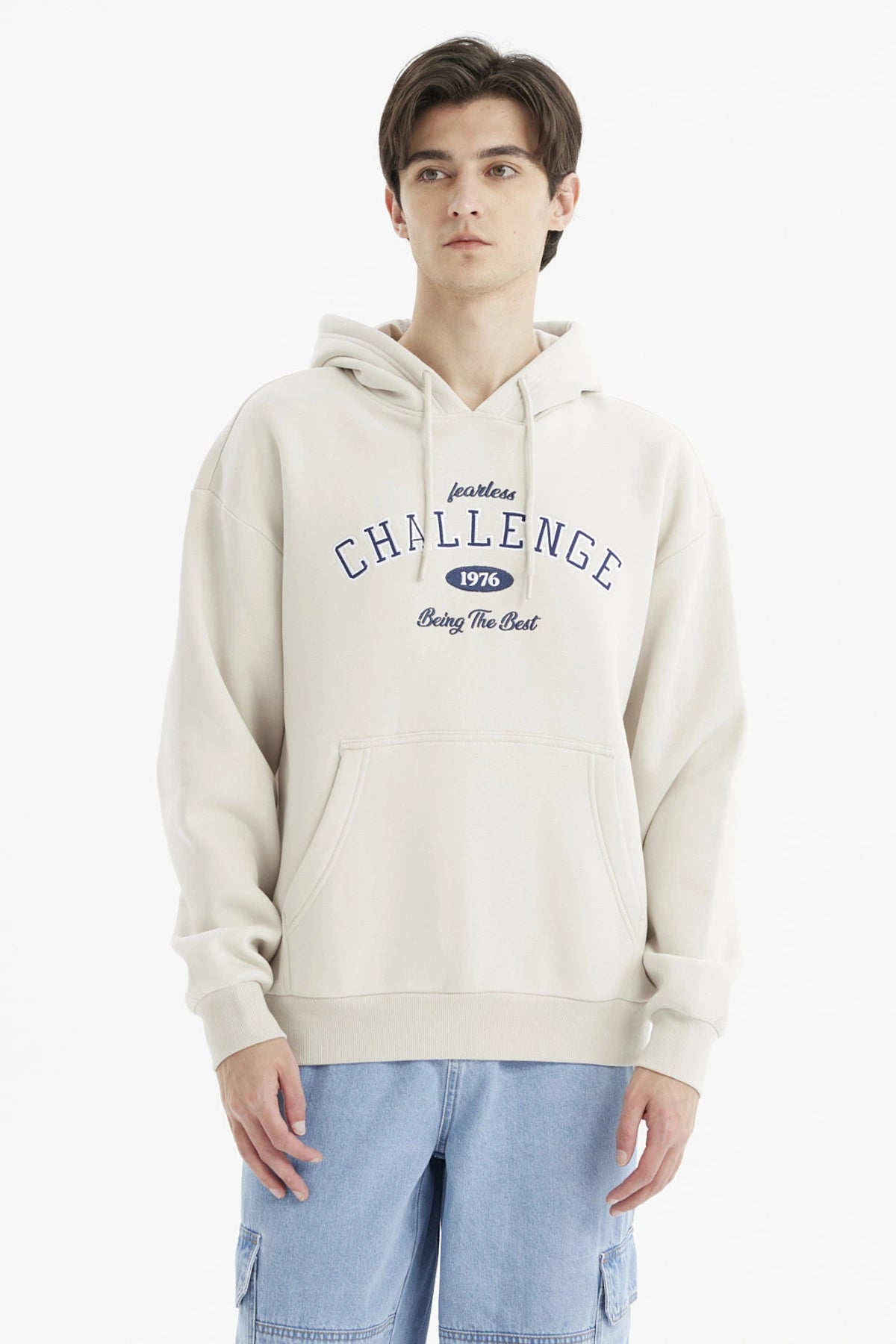Polerón Hombre Hoodie Print Frontal Beige