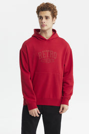 Polerón rojo con capucha para hombre diseño central Retro Authentic letras grandes en el pecho estilo casual y urbano