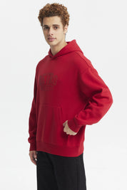 Polerón rojo con capucha para hombre diseño central Retro Authentic letras grandes en el pecho estilo casual y urbano