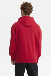 Polerón rojo con capucha para hombre diseño central Retro Authentic letras grandes en el pecho estilo casual y urbano