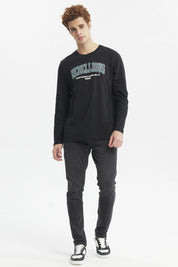 Polera Hombre Larga Con Print Negro