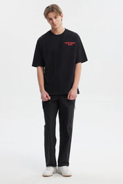 Polera Hombre Oversize Doble Print Negro