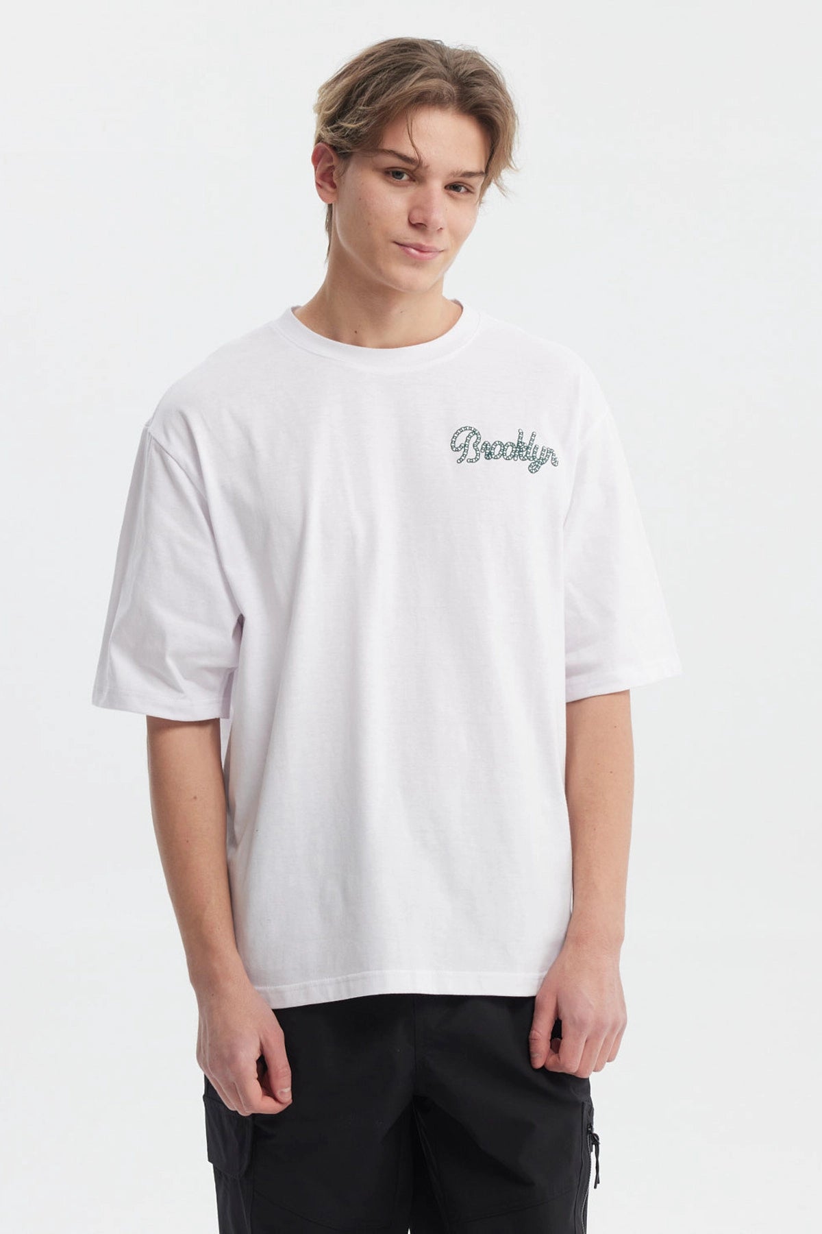 Polera Hombre Oversize Doble Print Blanco