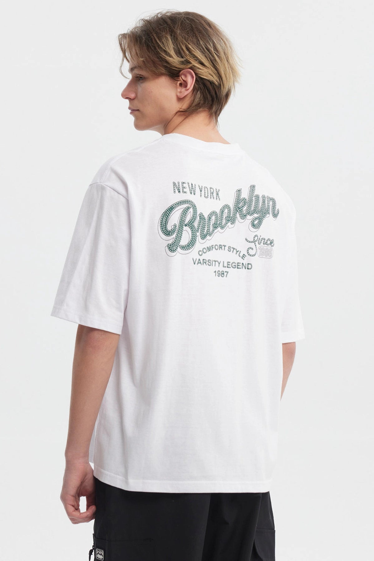 Polera Hombre Oversize Doble Print Blanco