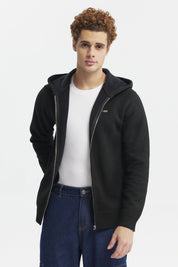 Sweater Hombre Hoodie Liso Con Micropolar Negro