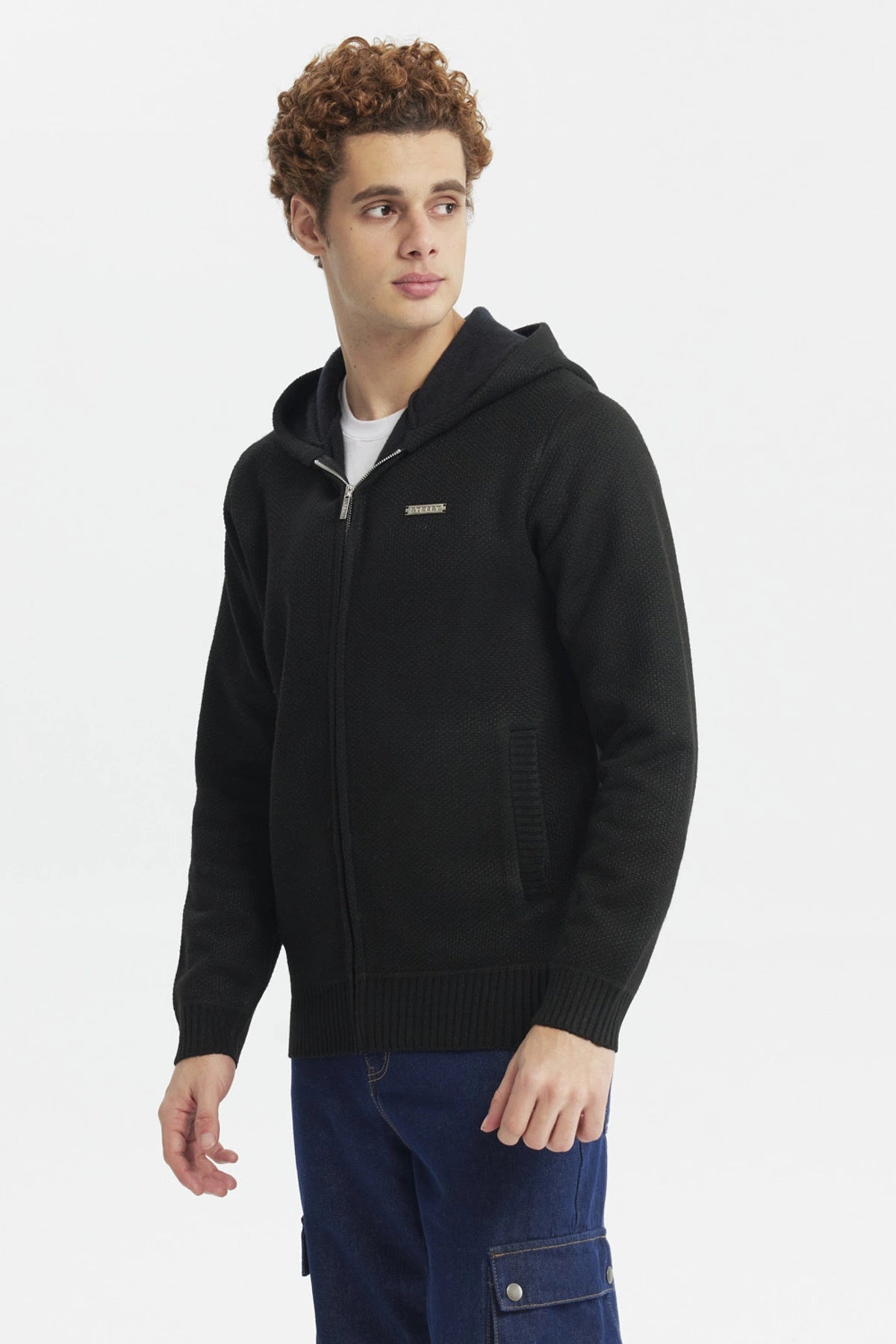 Sweater Hombre Hoodie Liso Con Micropolar Negro