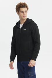 Sweater Hombre Hoodie Liso Con Micropolar Negro