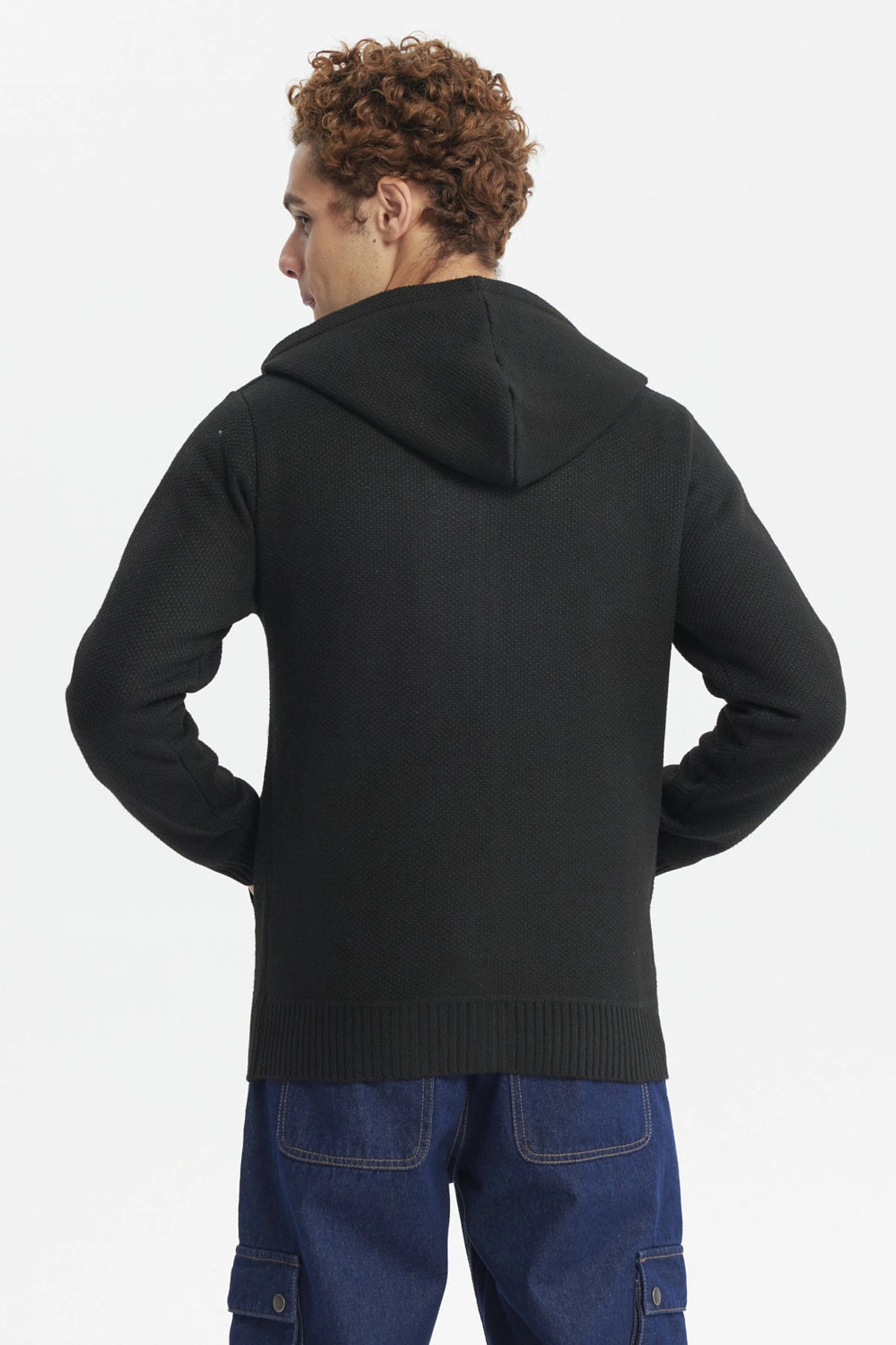 Sweater Hombre Hoodie Liso Con Micropolar Negro