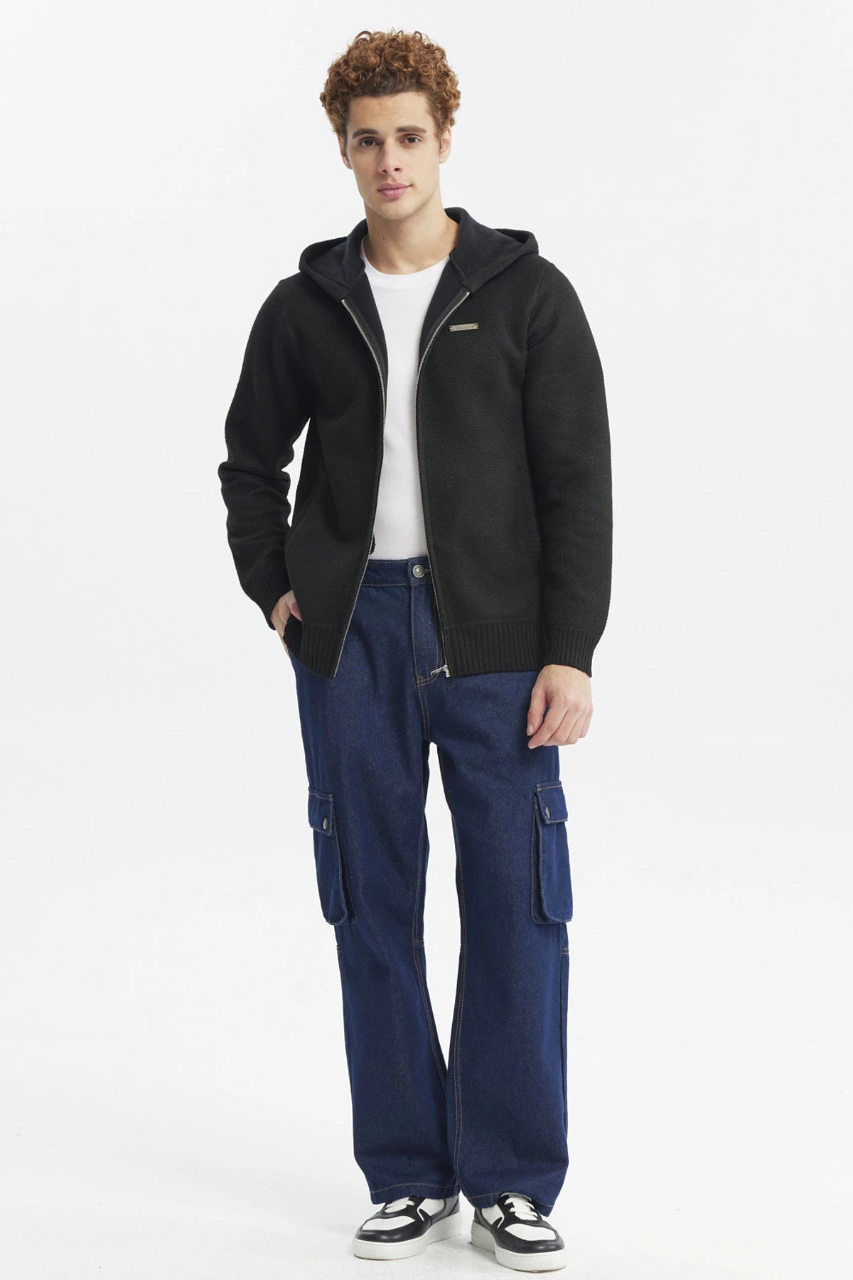 Sweater Hombre Hoodie Liso Con Micropolar Negro