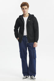 Sweater Hombre Hoodie Liso Con Micropolar Negro