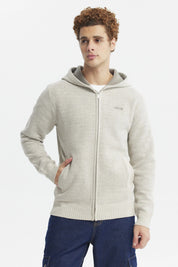 Sweater Hombre Hoodie Liso Con Micropolar Beige