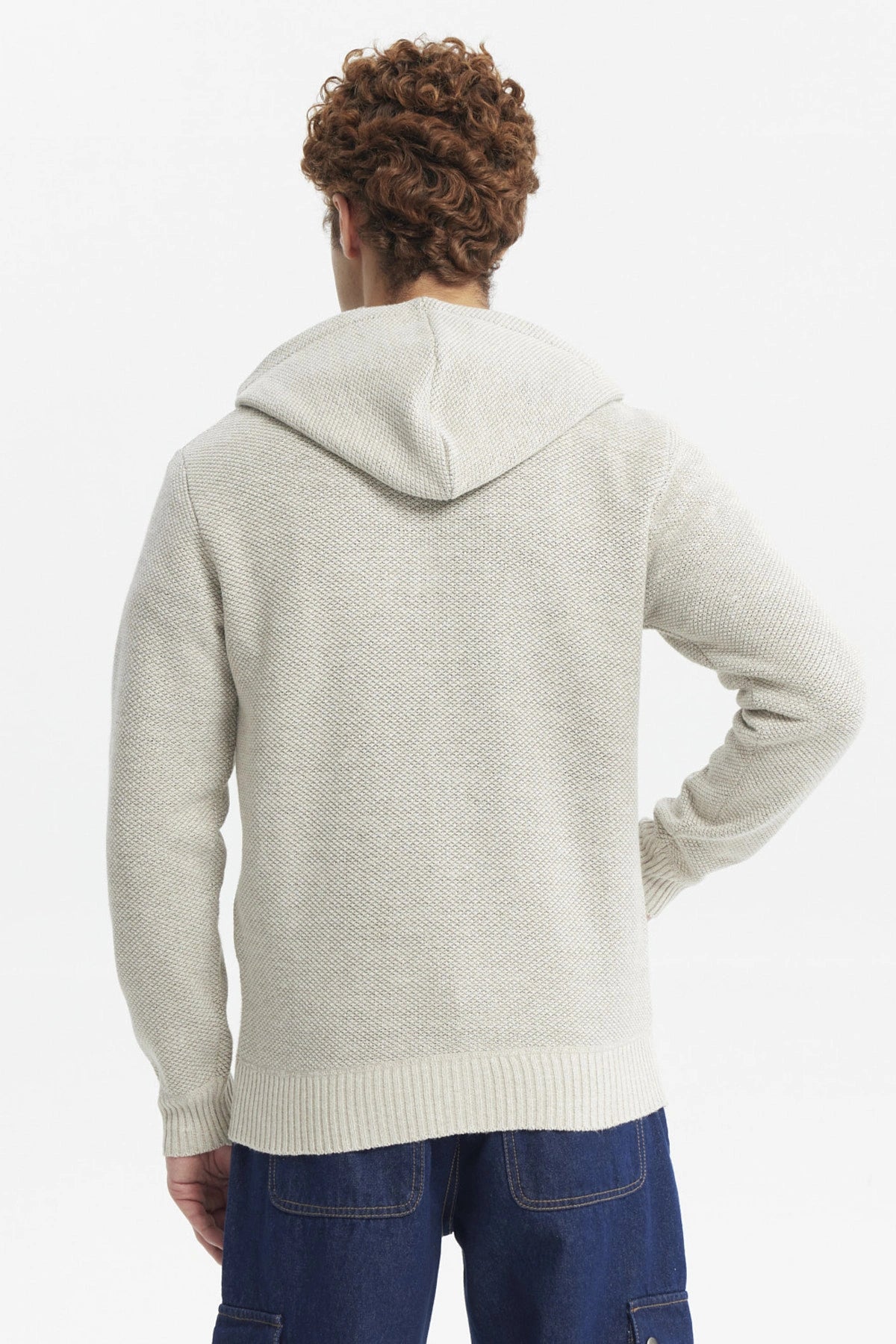 Sweater Hombre Hoodie Liso Con Micropolar Beige
