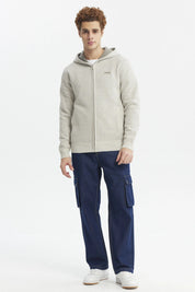 Sweater Hombre Hoodie Liso Con Micropolar Beige