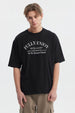 Polera negra slim para hombre con texto 'FULLY ENJOY HOLIDAY HAPPY MOMENTS On The Hawaiian Islands' en el frente