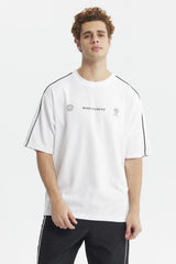 Polera Hombre Oversize Doble Linea Blanco