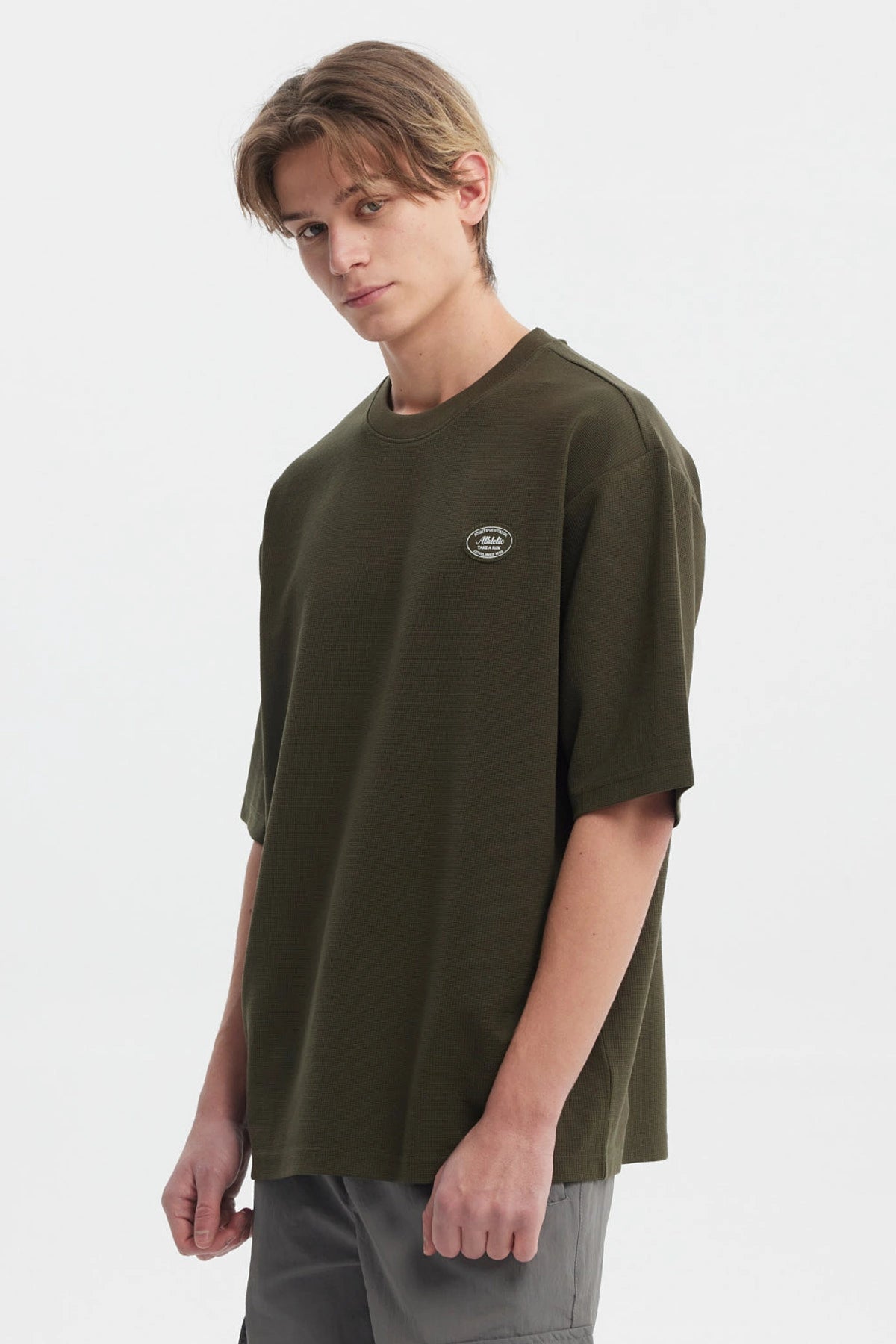 Polera Hombre Waffle Label Verde Militar