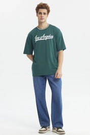 Polera Hombre Oversize Print City Verde