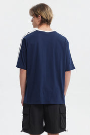 Polera oversize azul para hombre con texto Team Full Ahead Cycling en el frente estilo deportivo