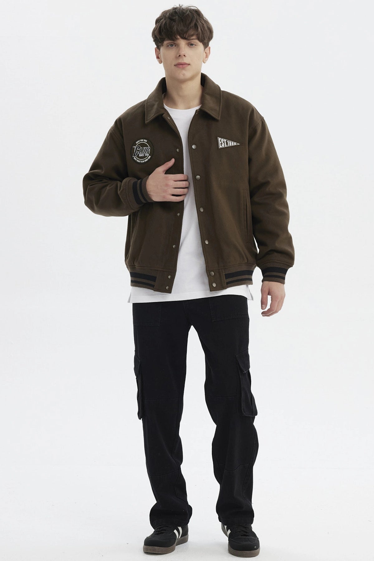 Chaqueta Hombre Slim Cuello Camisero Verde Militar