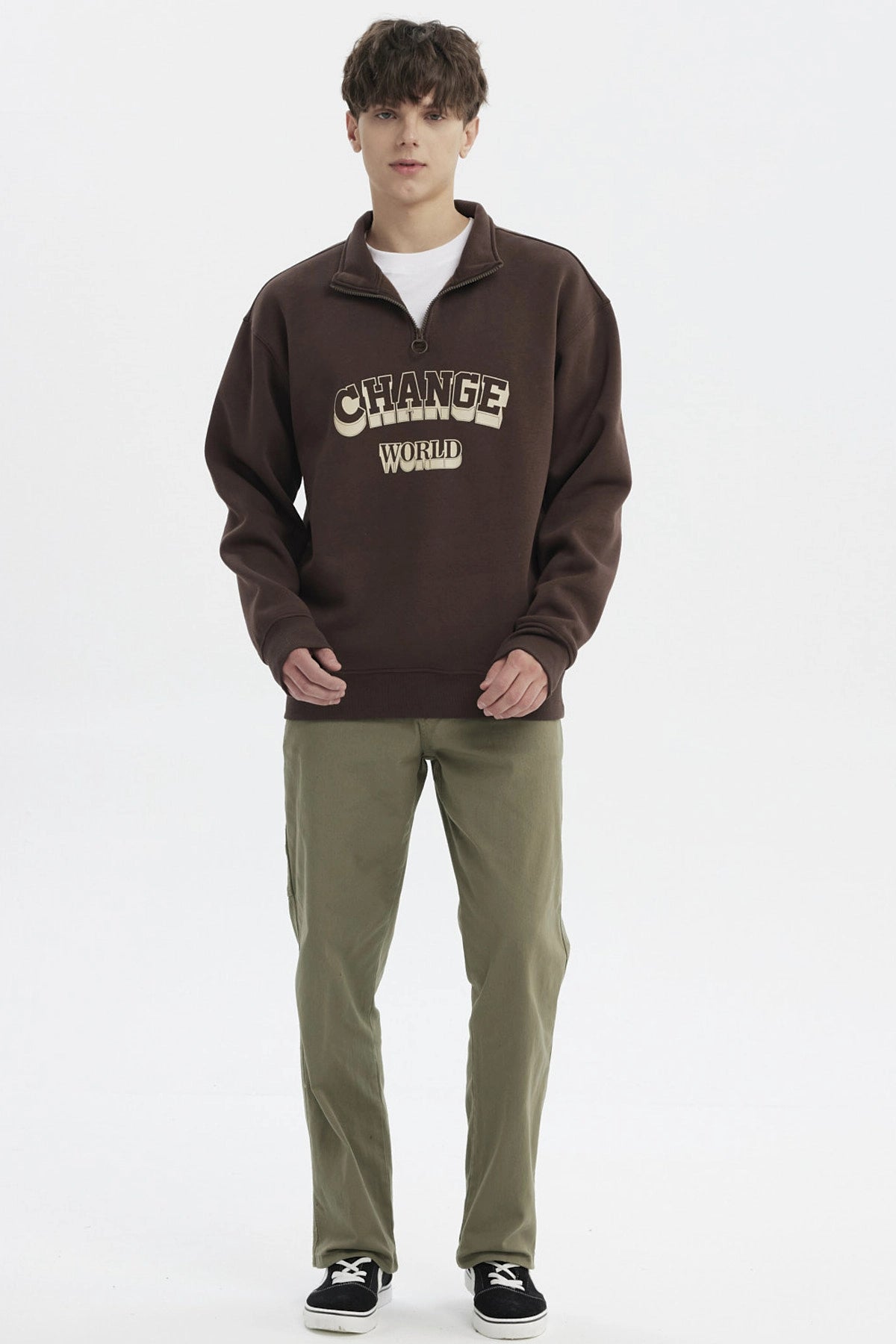 Polerón Hombre Slim Half Zipper Chocolate