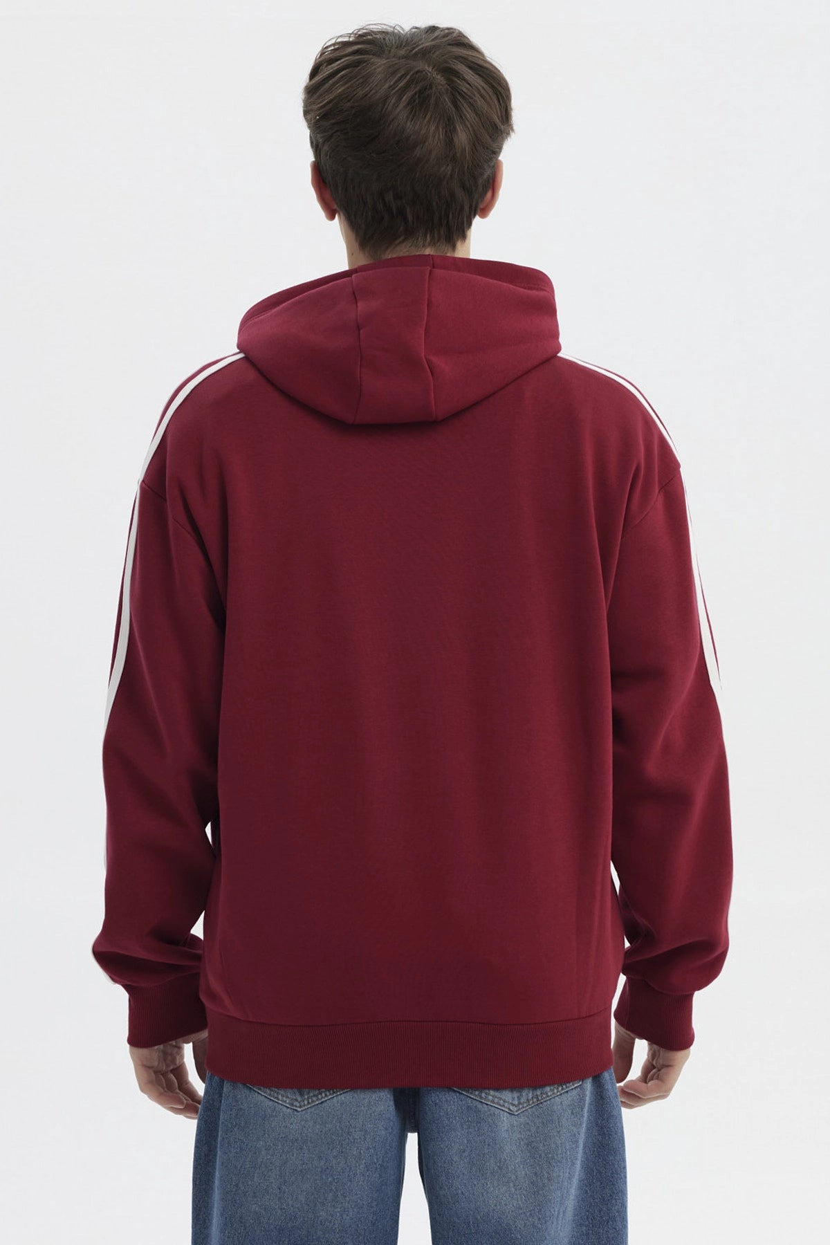 Polerón Hombre Slim Con Gorro Burdeo